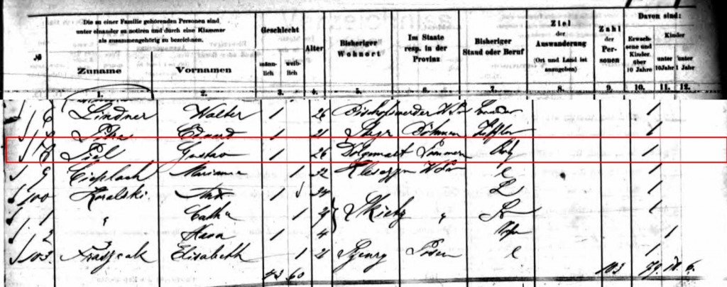 Auszug Passagierliste 1893 (Quelle: ancestry.de)